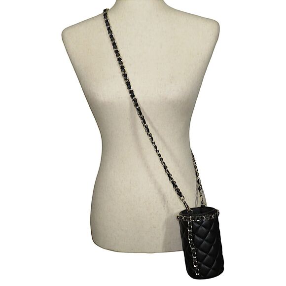 White House Black Market Handbags - White House Black Market Black Quilted Chain Strap Water Bottle Holder Bag
